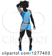 Poster, Art Print Of Black Silhouetted Woman Posing And Wearing A Blue Outfit