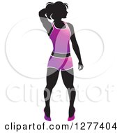 Poster, Art Print Of Black Silhouetted Woman Posing And Wearing A Purple Outfit