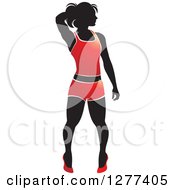 Poster, Art Print Of Black Silhouetted Woman Posing And Wearing A Red Outfit