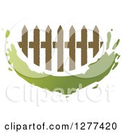 Clipart Of A Brown Picket Fence And Green Swoosh Splatter Icon Royalty Free Vector Illustration by Lal Perera