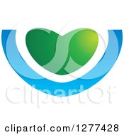 Clipart Of A Green Heart Over A Blue Swoosh Royalty Free Vector Illustration