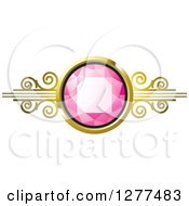 Poster, Art Print Of Pink Gem Stone In A Gold Setting With Swirls