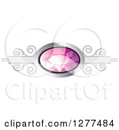Clipart Of A Pink Gem Stone In A Silver Setting With Swirls Royalty Free Vector Illustration by Lal Perera