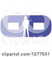 Clipart Of A White Silhouetted Armed Soldier Over A Blue Double D Design Royalty Free Vector Illustration by Lal Perera
