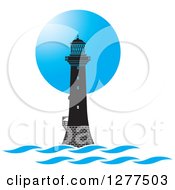 Poster, Art Print Of Black Lighthouse Against A Blue Circle