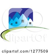 Poster, Art Print Of Blue Houses Icon On A Green And Black Swoosh