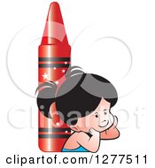 Poster, Art Print Of Thinking School Girl And Giant Red Crayon