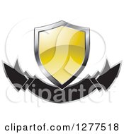 Poster, Art Print Of Gradient Yellow And Silver Shield Over A Banner