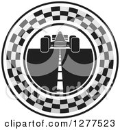 Clipart Of A Black Gray And White Race Car And Road Icon Royalty Free Vector Illustration