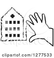 Poster, Art Print Of Black And White Childs Hands Drawing A Hospital