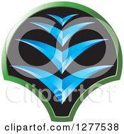 Clipart Of A Blue Plant In A Black And Green Shield Royalty Free Vector Illustration