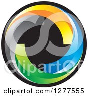 Clipart Of A Round Black Icon With Colorful Swooshes Royalty Free Vector Illustration