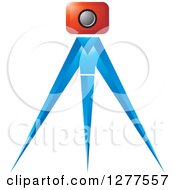 Clipart Of A Red Camera On A Blue Tripod Royalty Free Vector Illustration