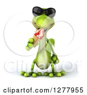 Clipart Of A 3d Gecko Lizard Wearing Sunglasses And Licking A Waffle Ice Cream Cone Royalty Free Illustration