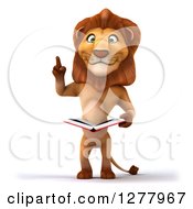 Clipart Of A 3d Smart Male Lion Reading A Book Royalty Free Illustration