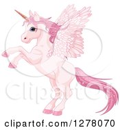 Poster, Art Print Of Rearing Pink Winged Fairy Unicorn Pegasus Horse With Sparkly Hair