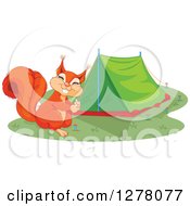 Poster, Art Print Of Cute Squirrel Smiling And Setting Up A Camping Tent