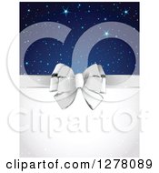 Poster, Art Print Of Silver Gift Bow And White Text Space With Stars And Sparkles