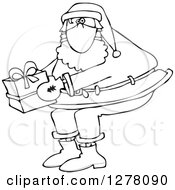 Poster, Art Print Of Black And White Santa Wearing A Mask And Holding A Christmas Gift