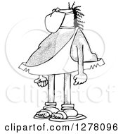 Clipart Of A Black And White Hairy Caveman Wearing A Mask Royalty Free Vector Illustration