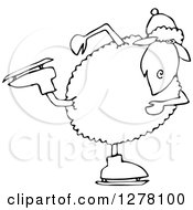 Clipart Of A Black And White Winter Sheep Ice Skating Royalty Free Vector Illustration
