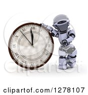 Poster, Art Print Of 3d New Year Robot Presenting A Wall Clock