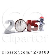 Poster, Art Print Of 3d New Year Robot Presenting A Wall Clock In 2015