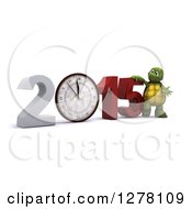 Poster, Art Print Of 3d New Year Tortoise Presenting A Wall Clock In 2015