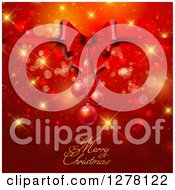 Clipart Of A Merry Christmas Greeting Under A Red Gift Bow And Baubles Over Red Bokeh Royalty Free Vector Illustration