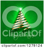Poster, Art Print Of Merry Christmas Greeting Under A Gold Ribbon Christmas Tree On Green Snowflakes