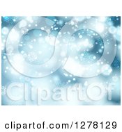 Poster, Art Print Of Blue Christmas Background Of Bokeh With Snowflakes