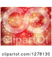 Poster, Art Print Of Red Christmas Background Of Gold Bokeh With Snowflakes