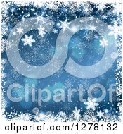 Poster, Art Print Of Christmas Background Of Blue Bokeh Flares And Snowflakes 2