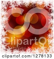 Poster, Art Print Of Christmas Background Of Red And Gold Bokeh Flares And White Snowflakes 2