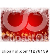 Poster, Art Print Of Christmas Background Of Red And Gold Bokeh Flares And White Snowflakes