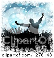 Poster, Art Print Of Silhouetted Group Of People Dancing At A Christmas Party Over Blue With Snowflakes And Bokeh Over Text
