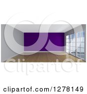 Poster, Art Print Of 3d Empty Room Interior With Floor To Ceiling Windows And A Purple Wall