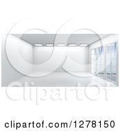 Poster, Art Print Of 3d Empty White Room Interior With Floor To Ceiling Windows And Skylights