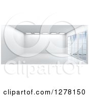 3d Empty White Room Interior With Floor To Ceiling Windows And Skylights