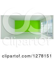 Poster, Art Print Of 3d Empty Room Interior With Floor To Ceiling Windows And A Lime Green Wall
