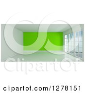 3d Empty Room Interior With Floor To Ceiling Windows And A Lime Green Wall