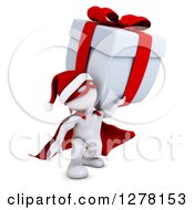 Poster, Art Print Of 3d White Super Hero Santa Man Landing With A Christmas Gift