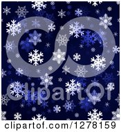 Poster, Art Print Of Seamless Christmas Background Of White Winter Snowflakes On Dark Blue