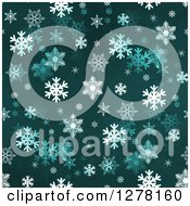 Poster, Art Print Of Seamless Christmas Background Of White Winter Snowflakes On Teal