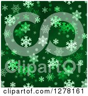 Poster, Art Print Of Seamless Christmas Background Of White Winter Snowflakes On Dark Green