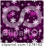 Poster, Art Print Of Seamless Christmas Background Of White Winter Snowflakes On Dark Lilac