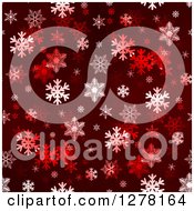 Poster, Art Print Of Seamless Christmas Background Of White Winter Snowflakes On Dark Red