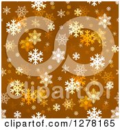 Poster, Art Print Of Seamless Christmas Background Of White Winter Snowflakes On Brown