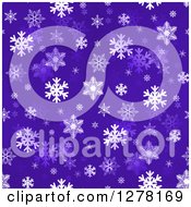 Poster, Art Print Of Seamless Christmas Background Of White Winter Snowflakes On Dark Purple