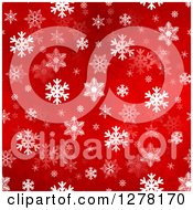 Poster, Art Print Of Seamless Christmas Background Of White Winter Snowflakes On Red